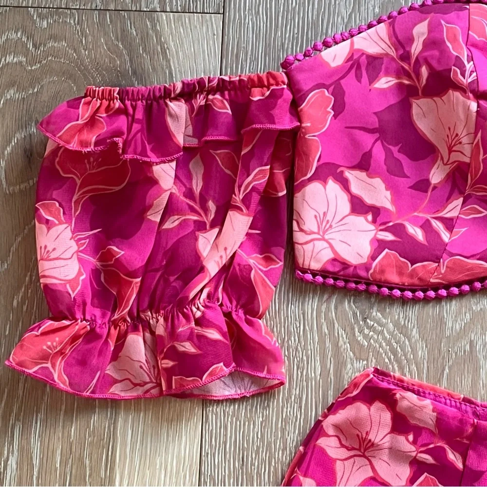 Showpo. Final Resort two piece ruffle sleeve mini skirt set  in berry floral - Picture 8 of 16